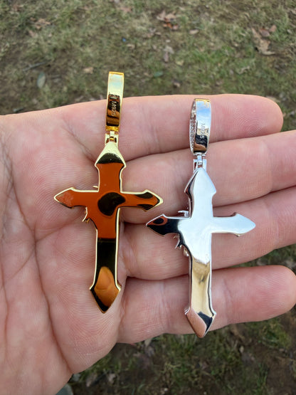 MOISSANITE Passion Of Christ Jesus On Gothic Cross Pendant - 14k Yellow Gold Vermeil Or 925 Silver - Large 2.5"