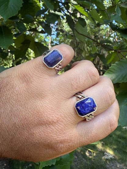 Havana Cuban Ring - 925 Silver - Genuine Blue Sapphire Stone