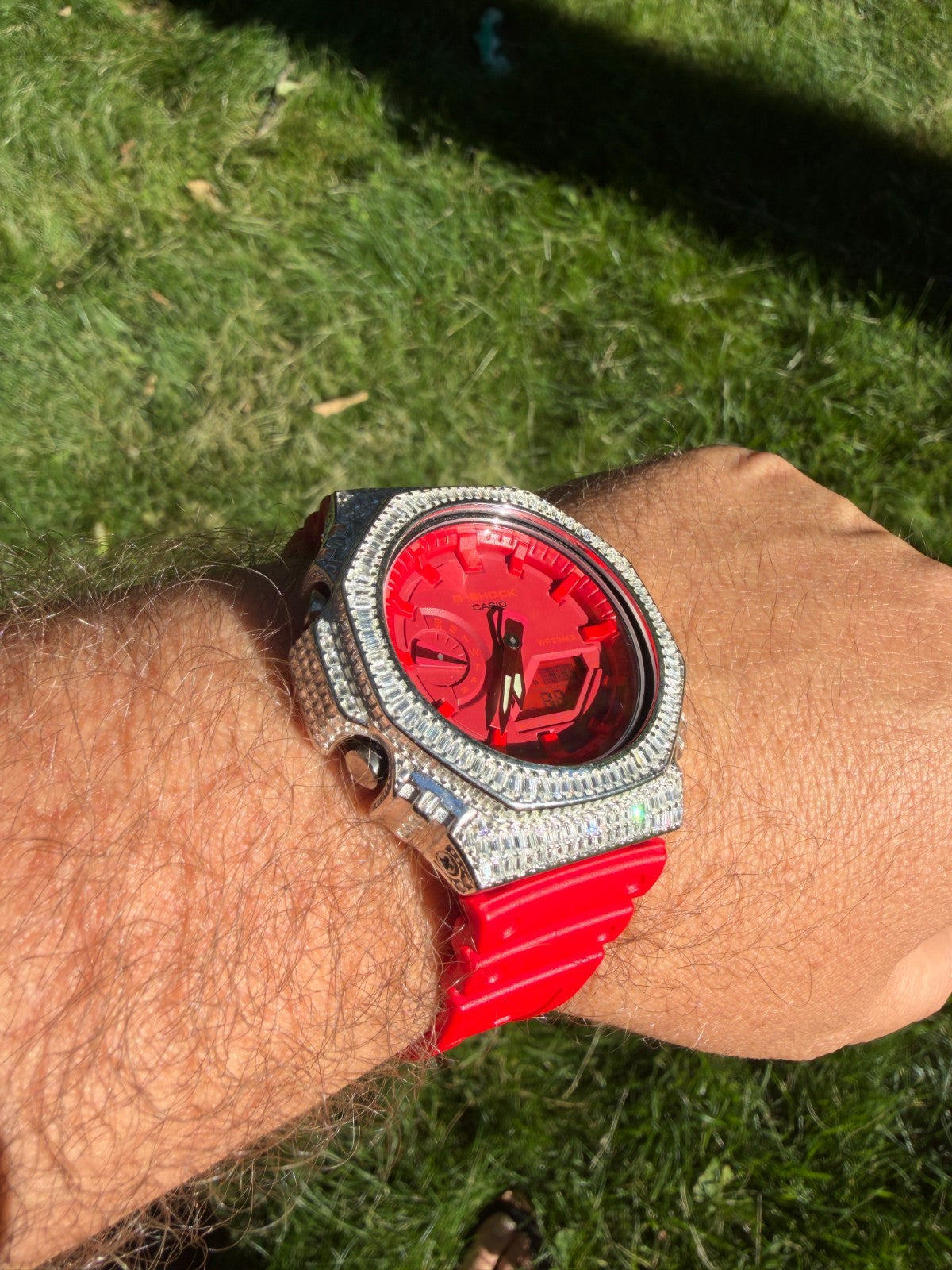 MOISSANITE Real 925 Silver Iced Baguette Red Casio G Shock GA-2100 Hip Hop Watch