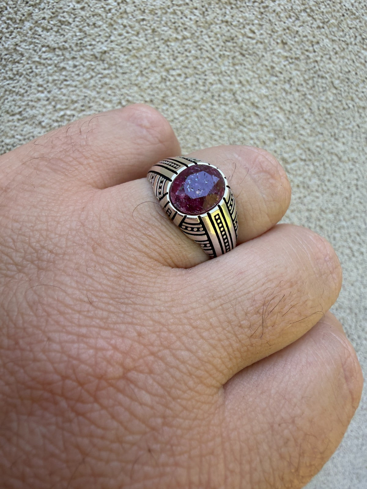 Navajo Tribe Ring - 925 Silver Oxidized - Genuine Red Ruby Stone