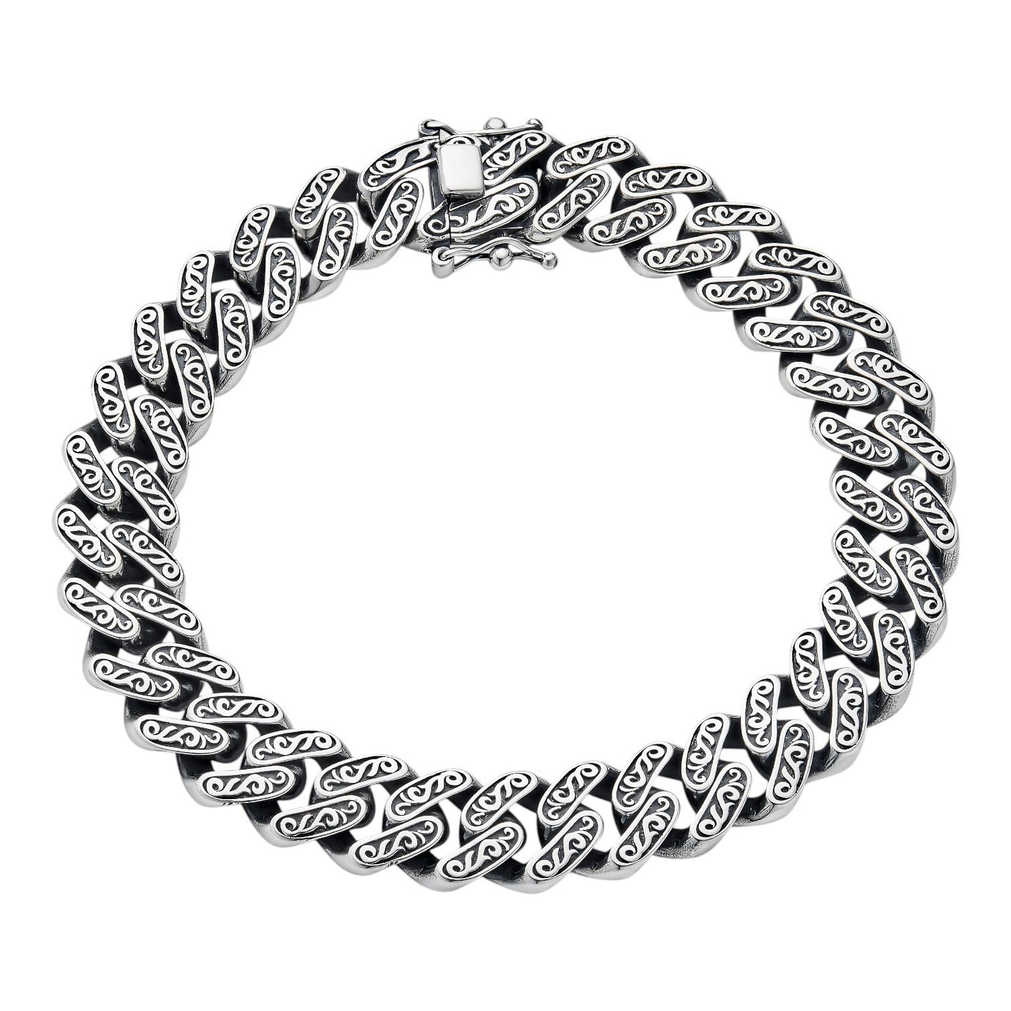 Mens Custom 12mm Hawaiian Scroll Miami Cuban Link Bracelet Real 925 Silver