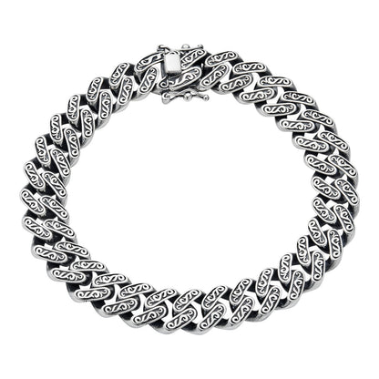 Mens Custom 12mm Hawaiian Scroll Miami Cuban Link Bracelet Real 925 Silver