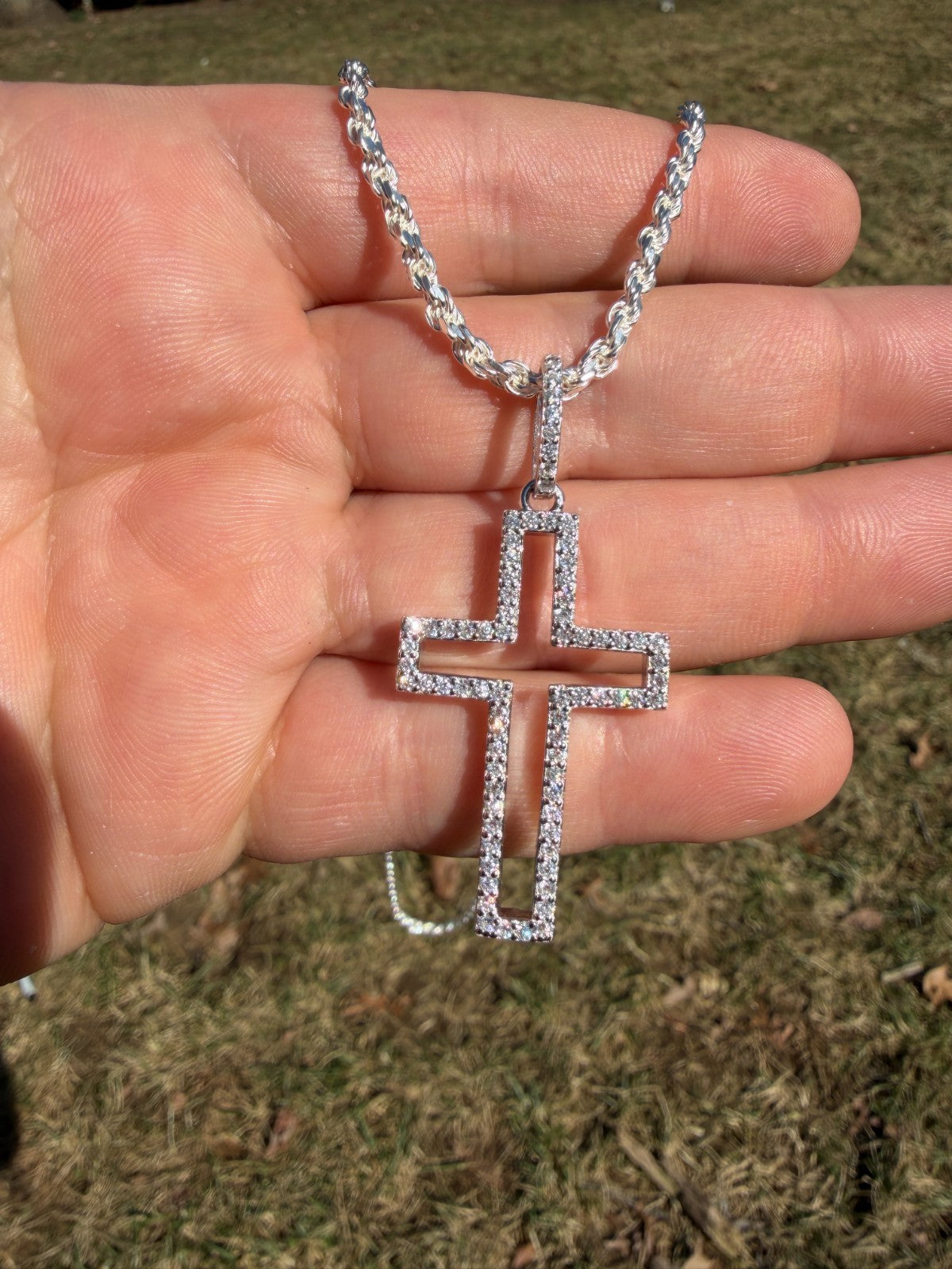 MOISSANITE Classic Cross Cutout Pendant - 925 Silver - 3 Sizes 1.33"-3"