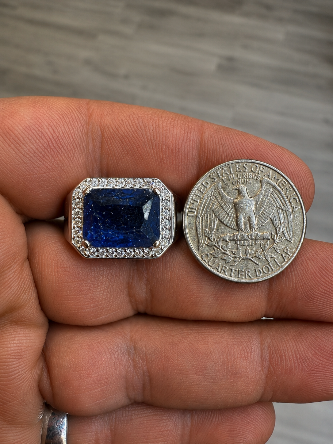 MOISSANITE Fortress Ring - 925 Silver - Genuine Blue Sapphire Stone
