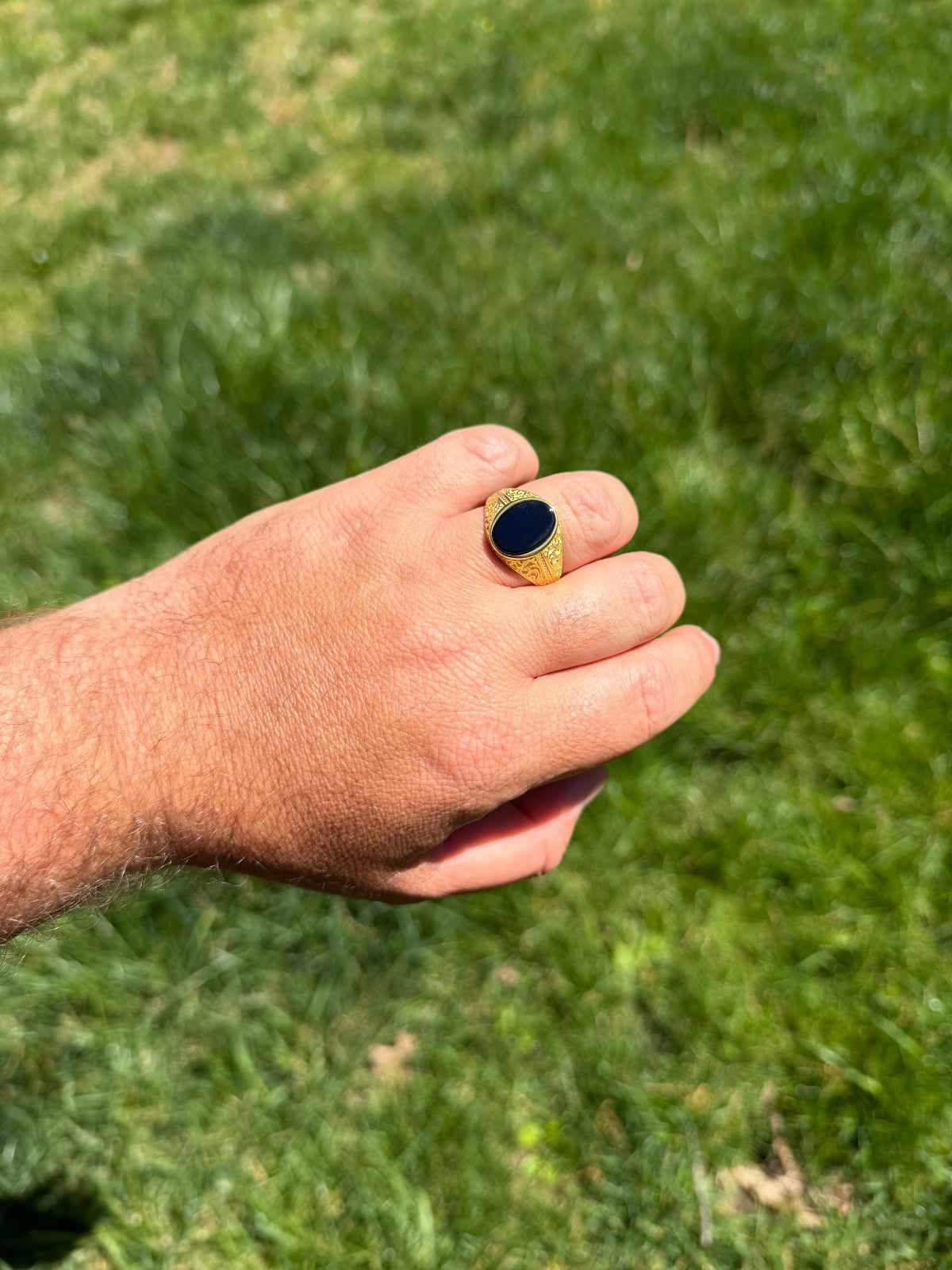 Columbian King Ring - 14k Gold Vermeil 925 Silver - Genuine Black Onyx Stone