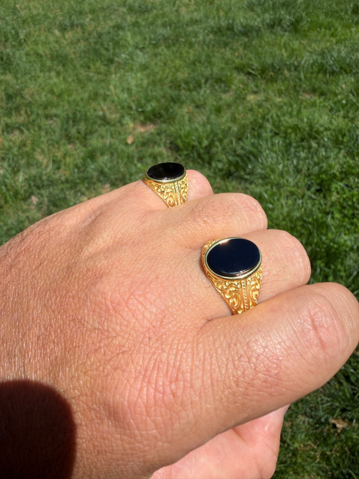 Columbian King Ring - 14k Gold Vermeil 925 Silver - Genuine Black Onyx Stone