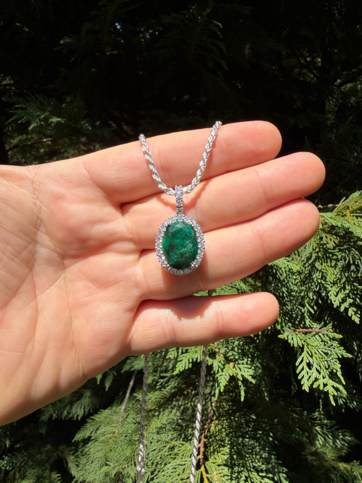 MOISSANITE Royalty Green Phantom Pendant - 925 Silver - Oval Green Emerald Stone