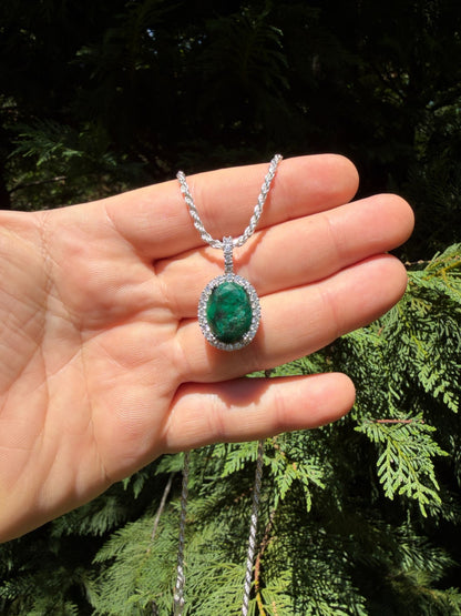 MOISSANITE Royalty Green Phantom Pendant - 925 Silver - Oval Green Emerald Stone