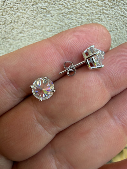 MOISSANITE Upside Down Reverse Set Pushback Stud Earrings - 925 Silver - 5mm-8mm - 1-4ct
