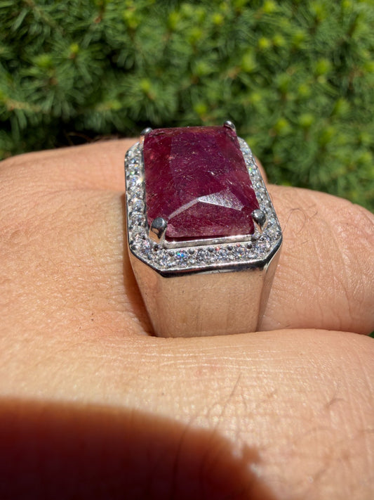 MOISSANITE Fortress Ring - 925 Silver - Genuine Red Ruby Stone