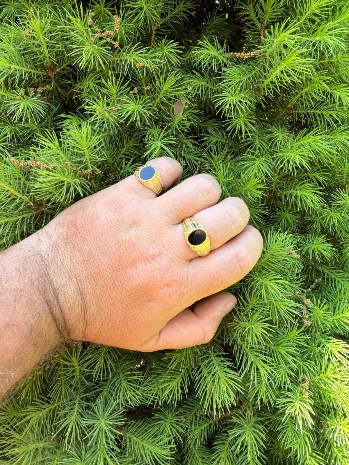 Navajo Tribe Ring - 14k Gold Vermeil 925 Silver - Genuine Black Onyx Stone