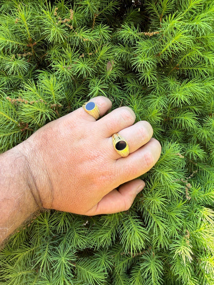 Navajo Tribe Ring - 14k Gold Vermeil 925 Silver - Genuine Black Onyx Stone