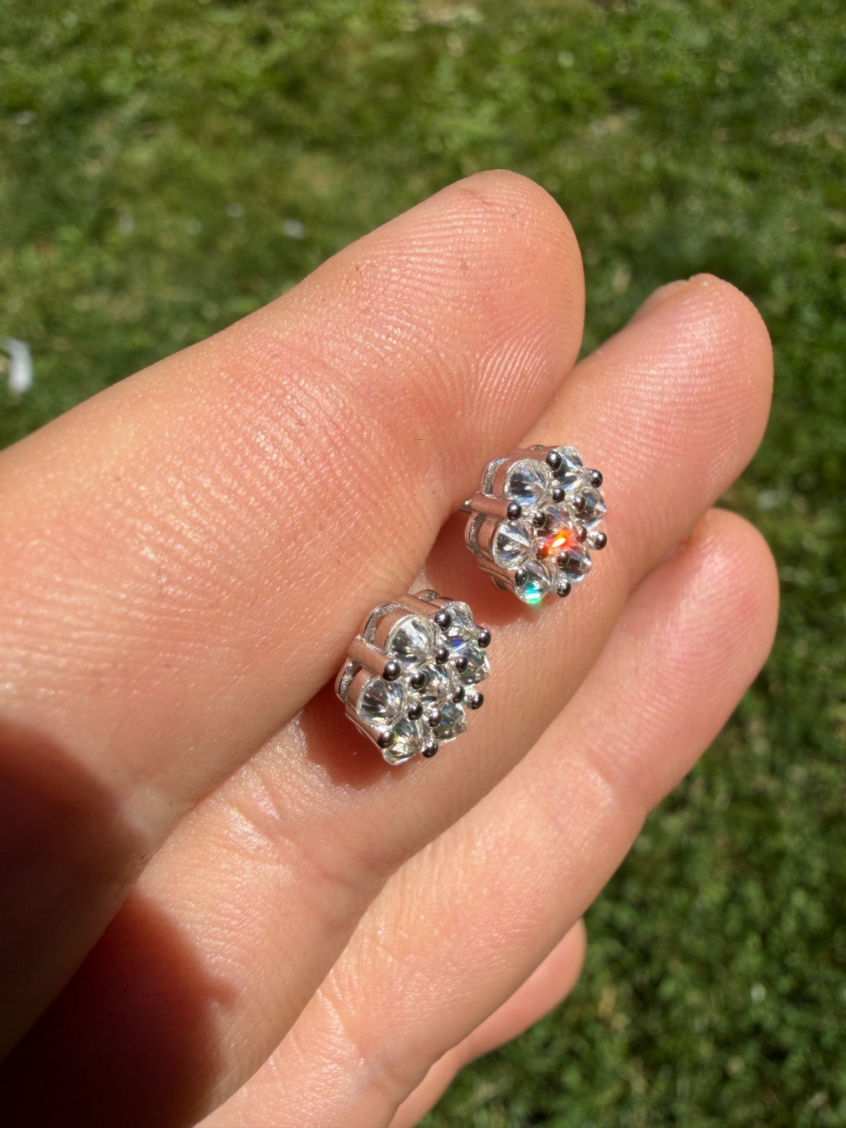 MOISSANITE Upside Down Reverse Set Cluster Iced Out Honeycomb Set Earrings - 925 Silver - 6mm -11mmm