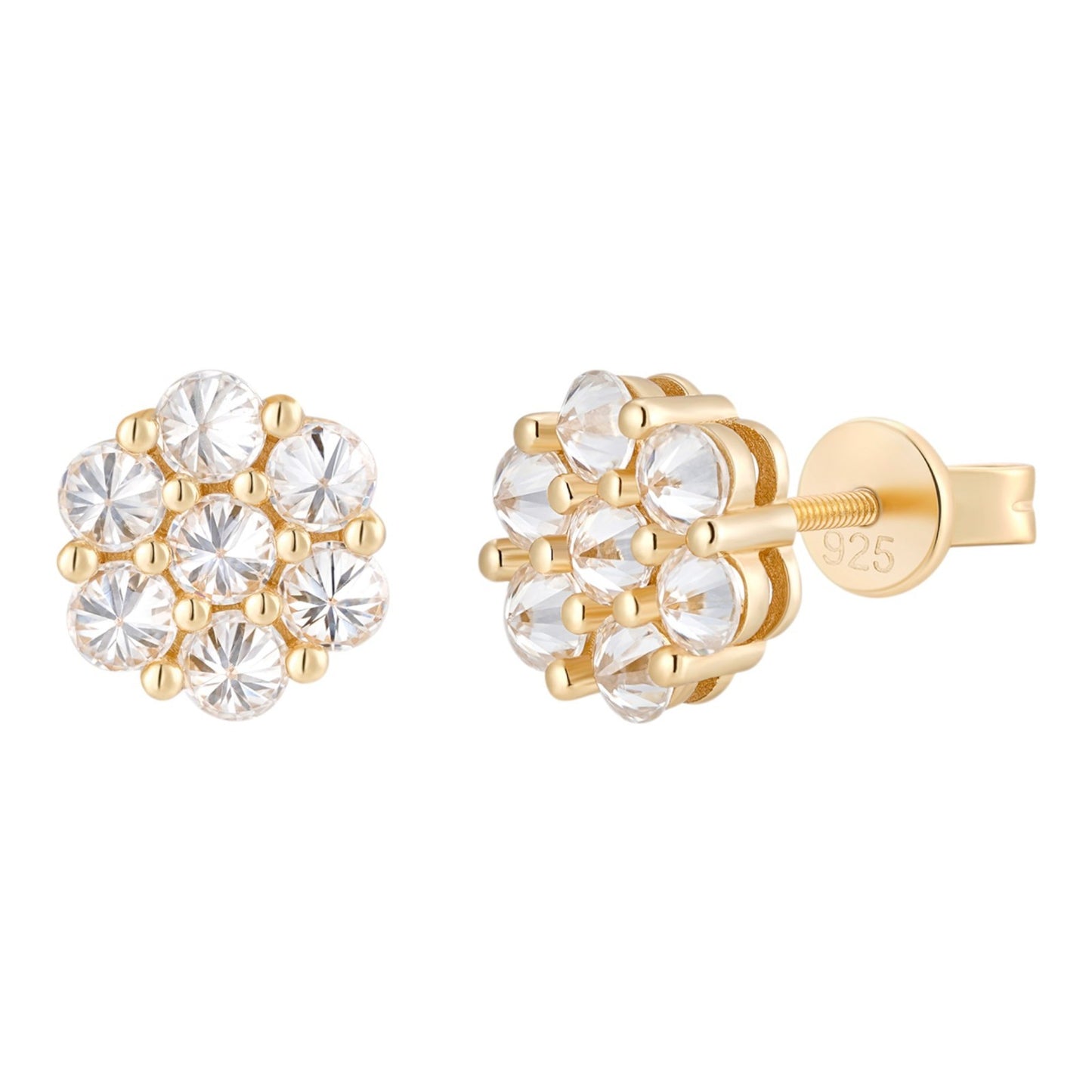 MOISSANITE Upside Down Reverse Set Cluster Iced Out Honeycomb Set Earrings - 14k Gold Vermeil 925 Silver - 6mm -11mm