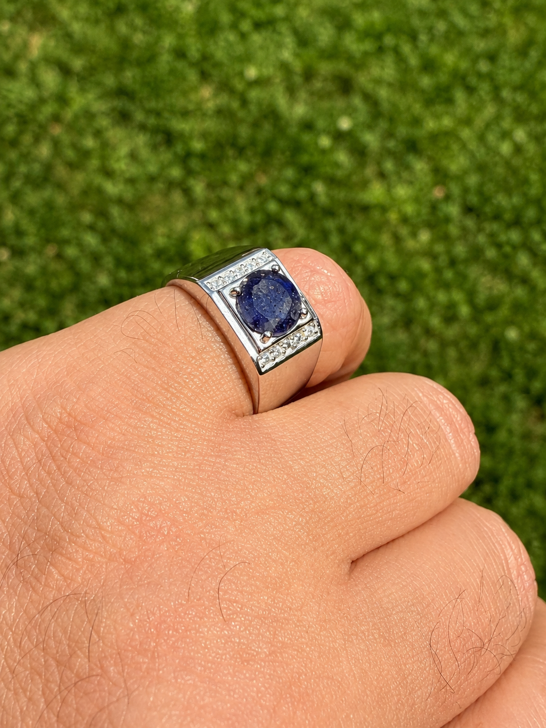 MOISSANITE Monarch Ring - 925 Silver - Genuine Blue Sapphire Stone