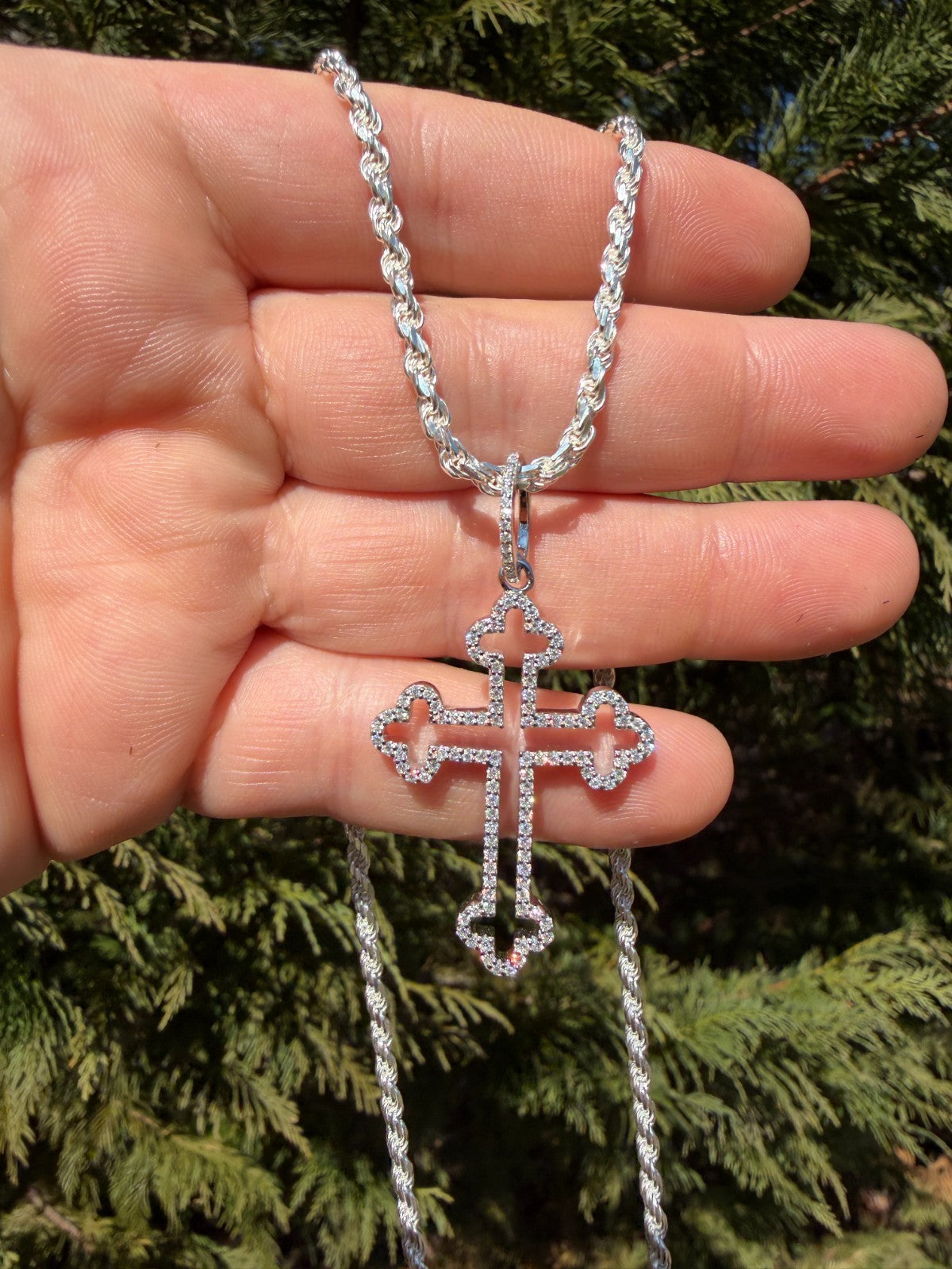 MOISSANITE Gothic Cross Cutout Pendant - 925 Silver - 3 Sizes 1.33"-3"