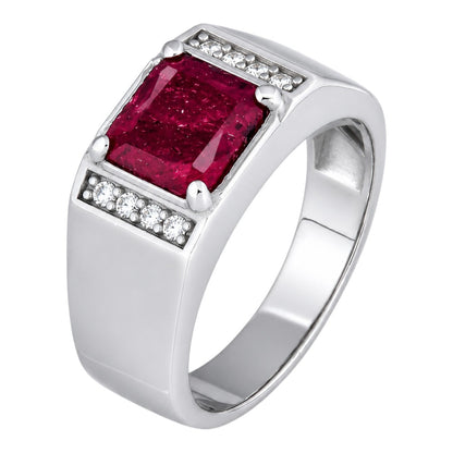 MOISSANITE Monarch Ring - 925 Silver - Genuine Red Ruby Stone