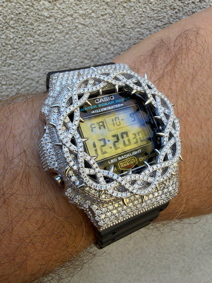 MOISSANITE Real 925 Silver Iced Casio G Shock DW-5600UE Crown of Thorns Watch