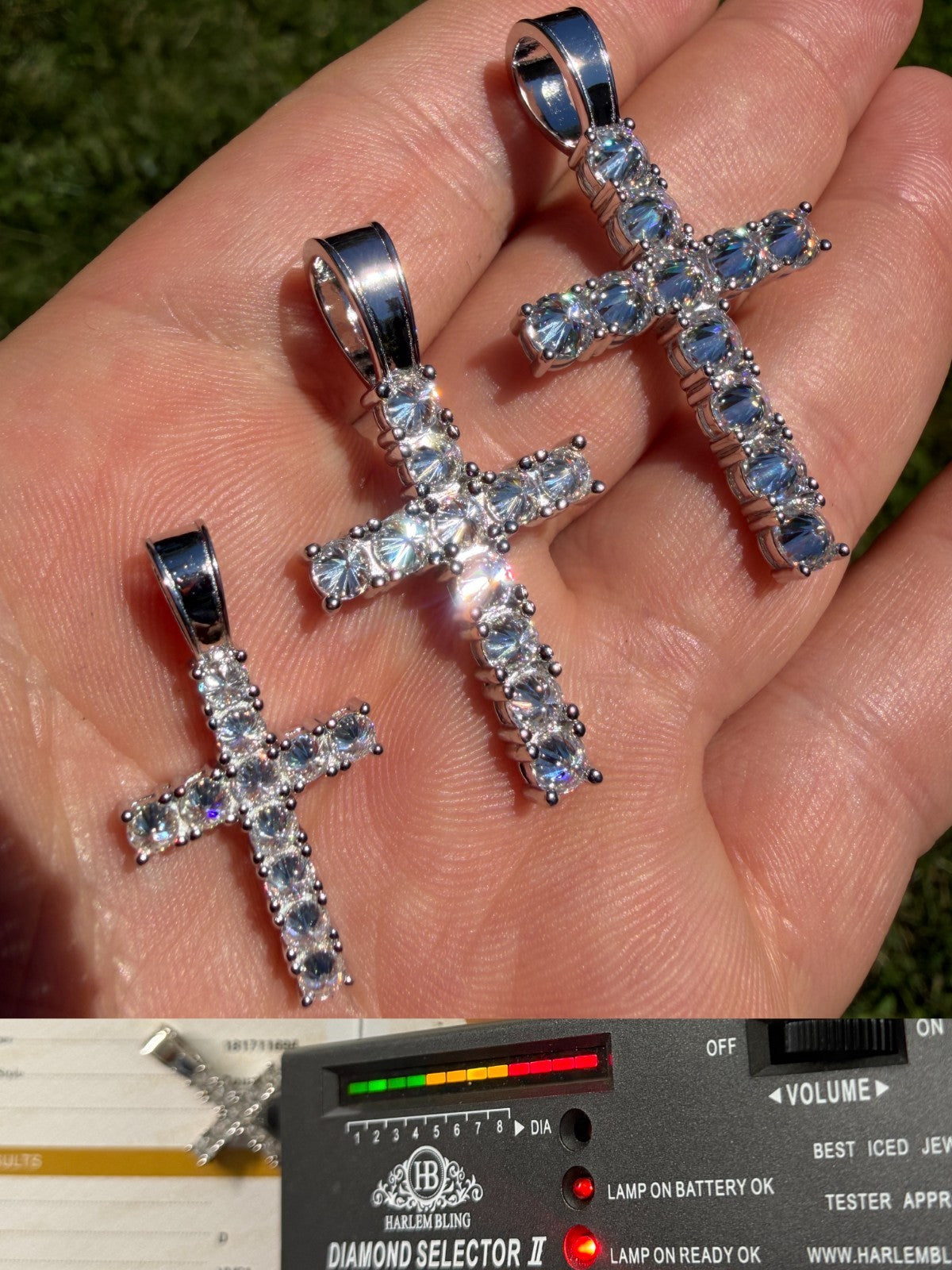 Real 925 Silver Cross Iced Pendant Upside Down Set Reverse MOISSANITE Necklace