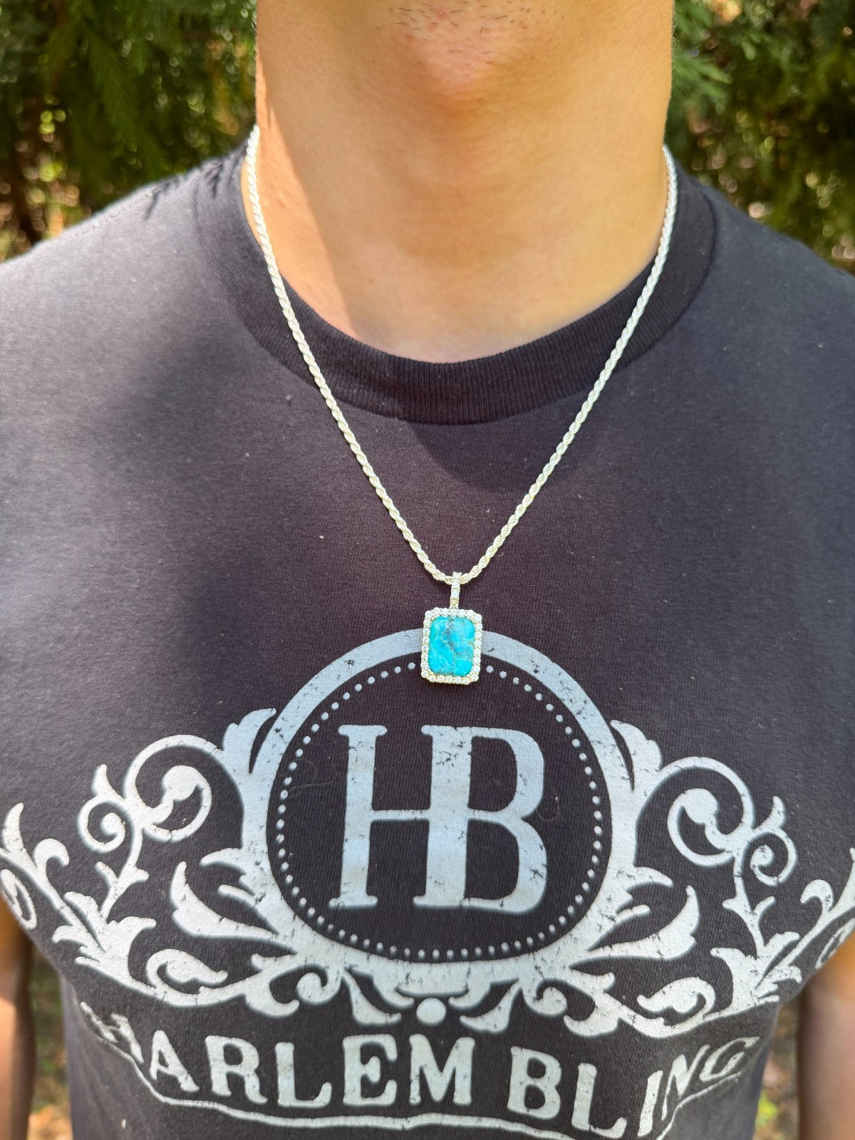 MOISSANITE Royalty Ocean Freeze Pendant - 925 Silver - Genuine Blue Turquoise Stone