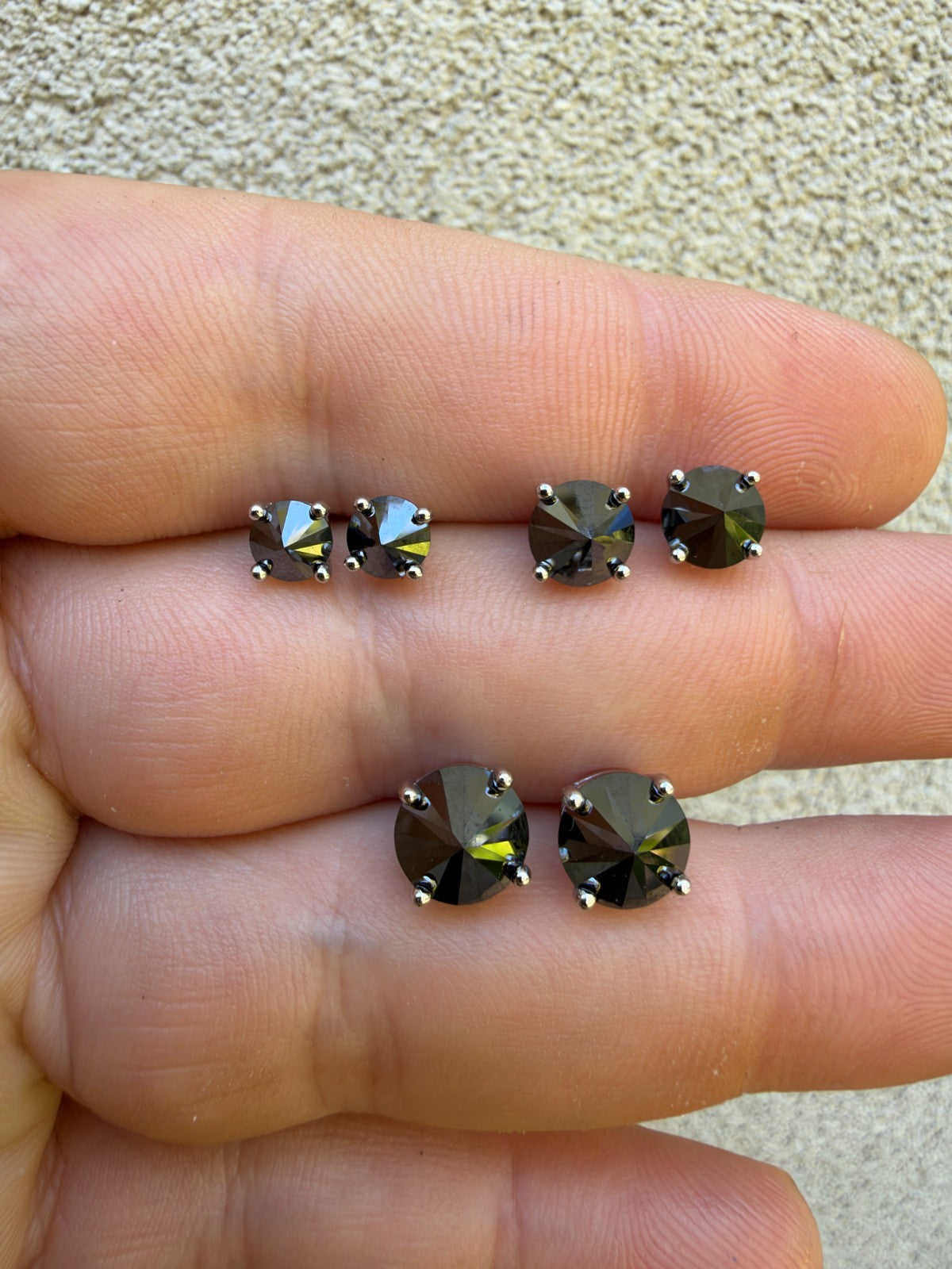 Black MOISSANITE Upside Down Reverse Set Stud Earrings - 925 Silver - 5mm-8mm - 1-4ct