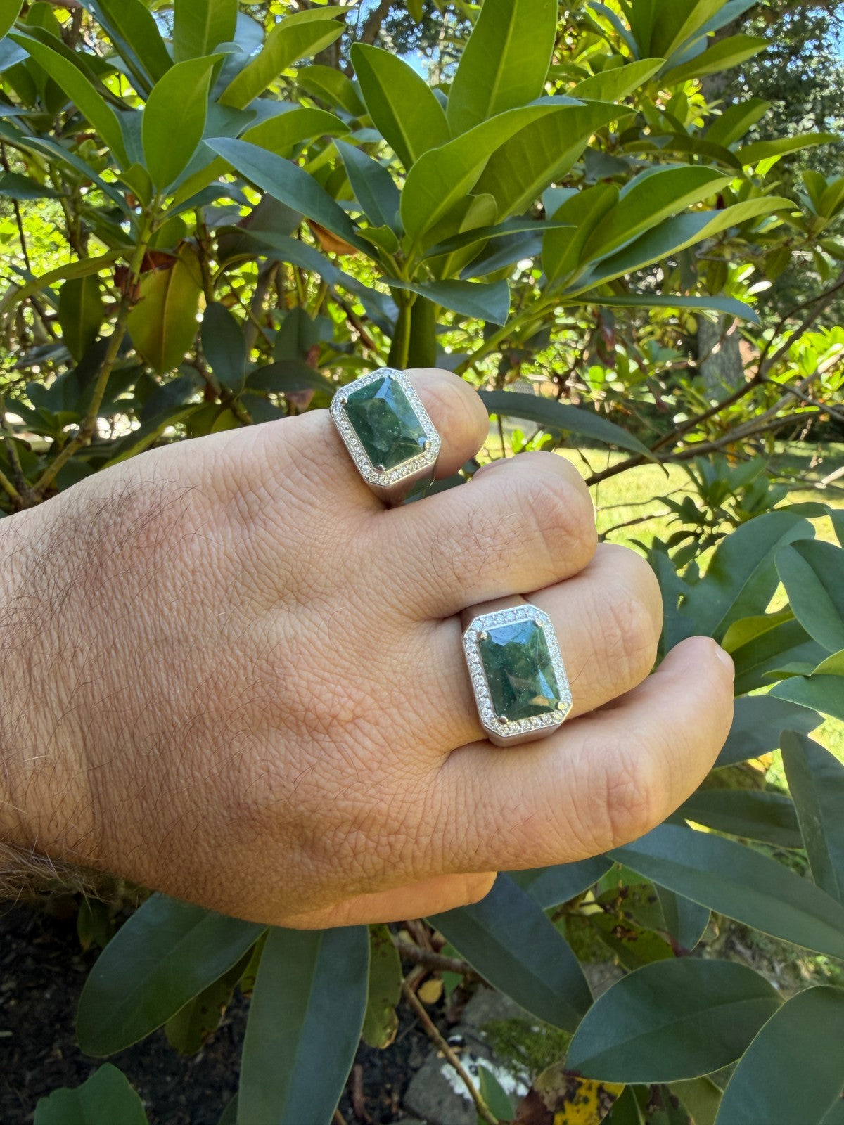MOISSANITE Fortress Ring - 925 Silver - Genuine Green Emerald Stone