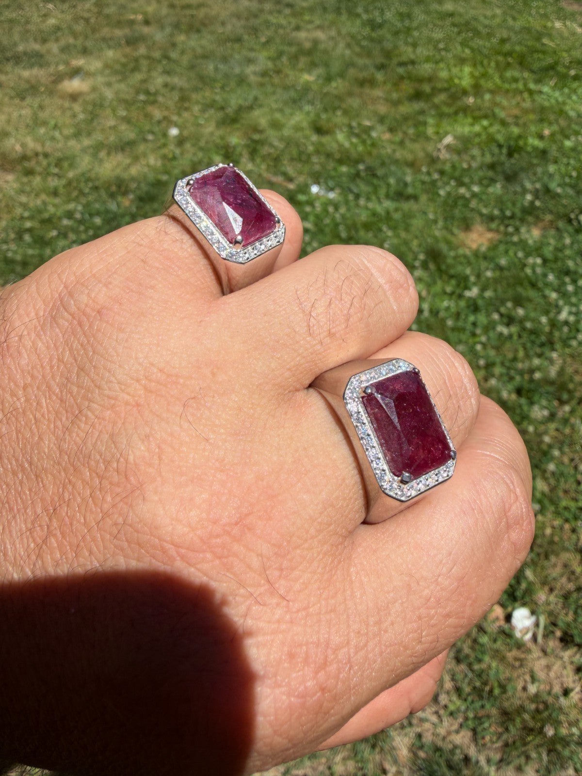 MOISSANITE Fortress Ring - 925 Silver - Genuine Red Ruby Stone