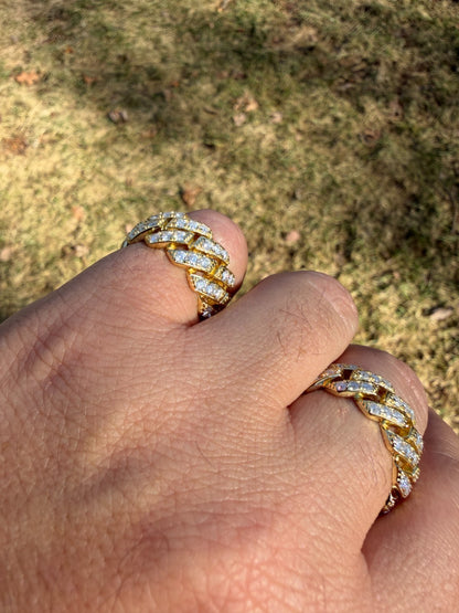 MOISSANITE 11.5mm Iced Out Prong Cuban Eternity Band Ring - 14k Gold Vermeil 925 Silver