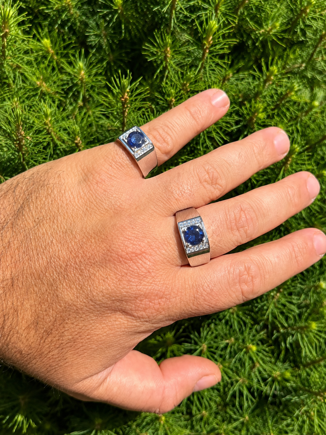 MOISSANITE Monarch Ring - 925 Silver - Genuine Blue Sapphire Stone