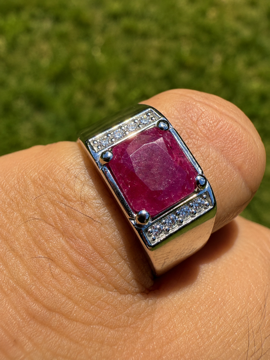 MOISSANITE Monarch Ring - 925 Silver - Genuine Red Ruby Stone