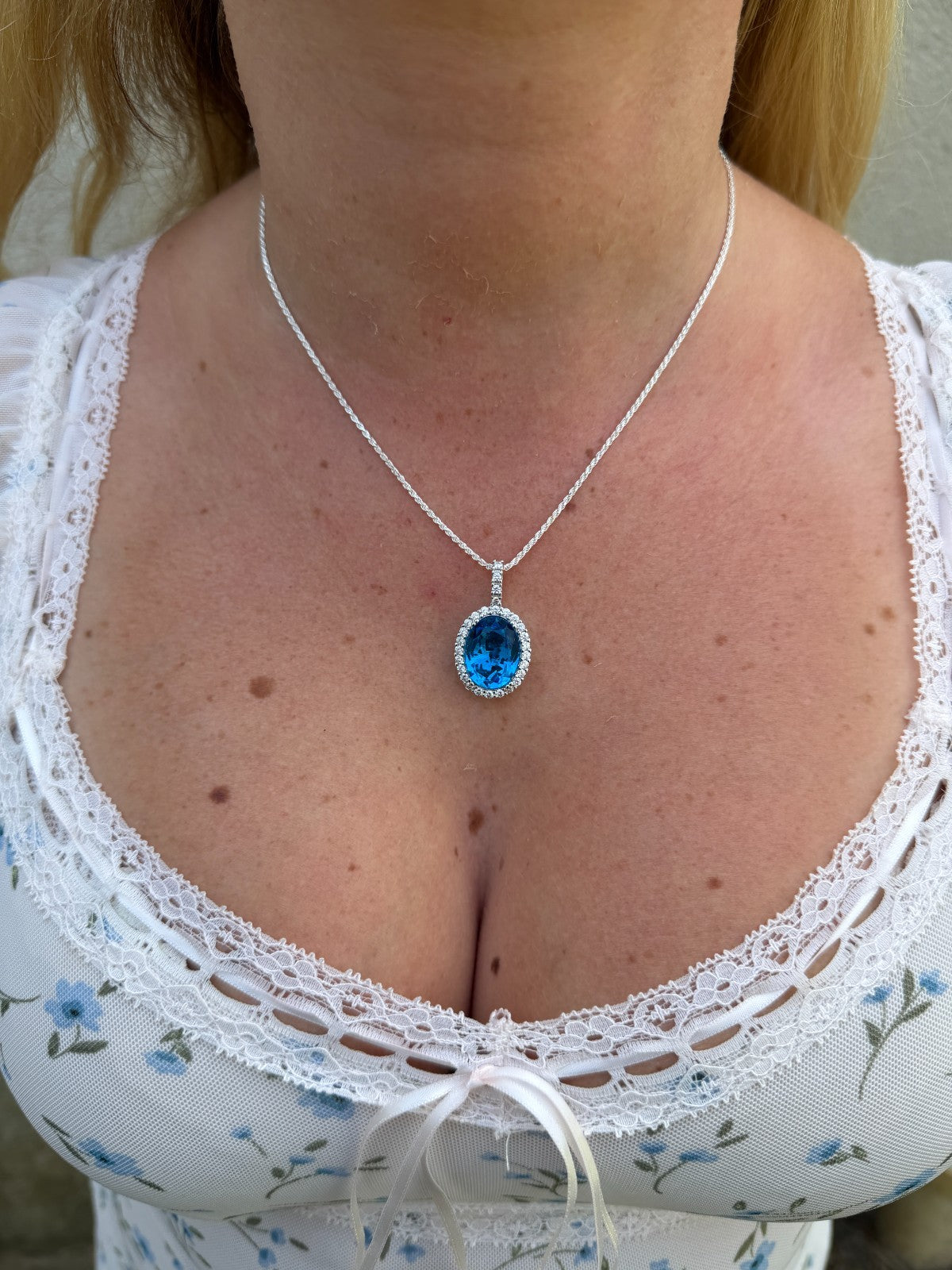 MOISSANITE Royalty Ocean Freeze Pendant - 925 Silver - Oval Lab Aquamarine Stone