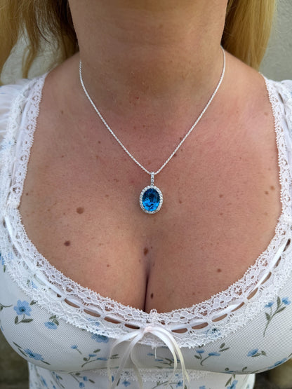 MOISSANITE Royalty Ocean Freeze Pendant - 925 Silver - Oval Lab Aquamarine Stone