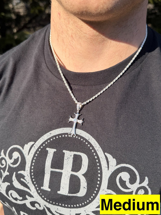 MOISSANITE Hearts Chrome Cross Pendant - 925 Silver - 3 Sizes 1"-2.75"