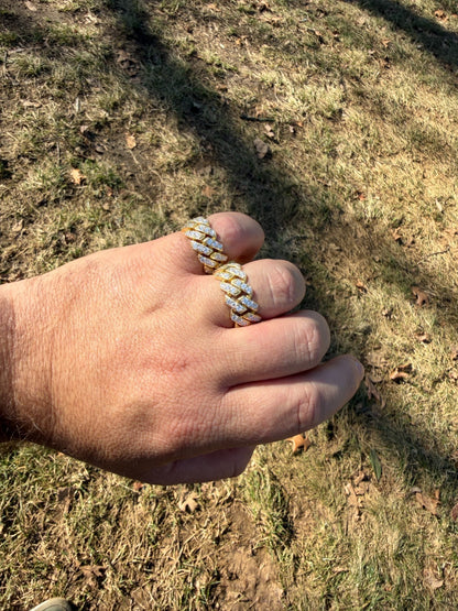 MOISSANITE 11.5mm Iced Out Prong Cuban Eternity Band Ring - 14k Gold Vermeil 925 Silver