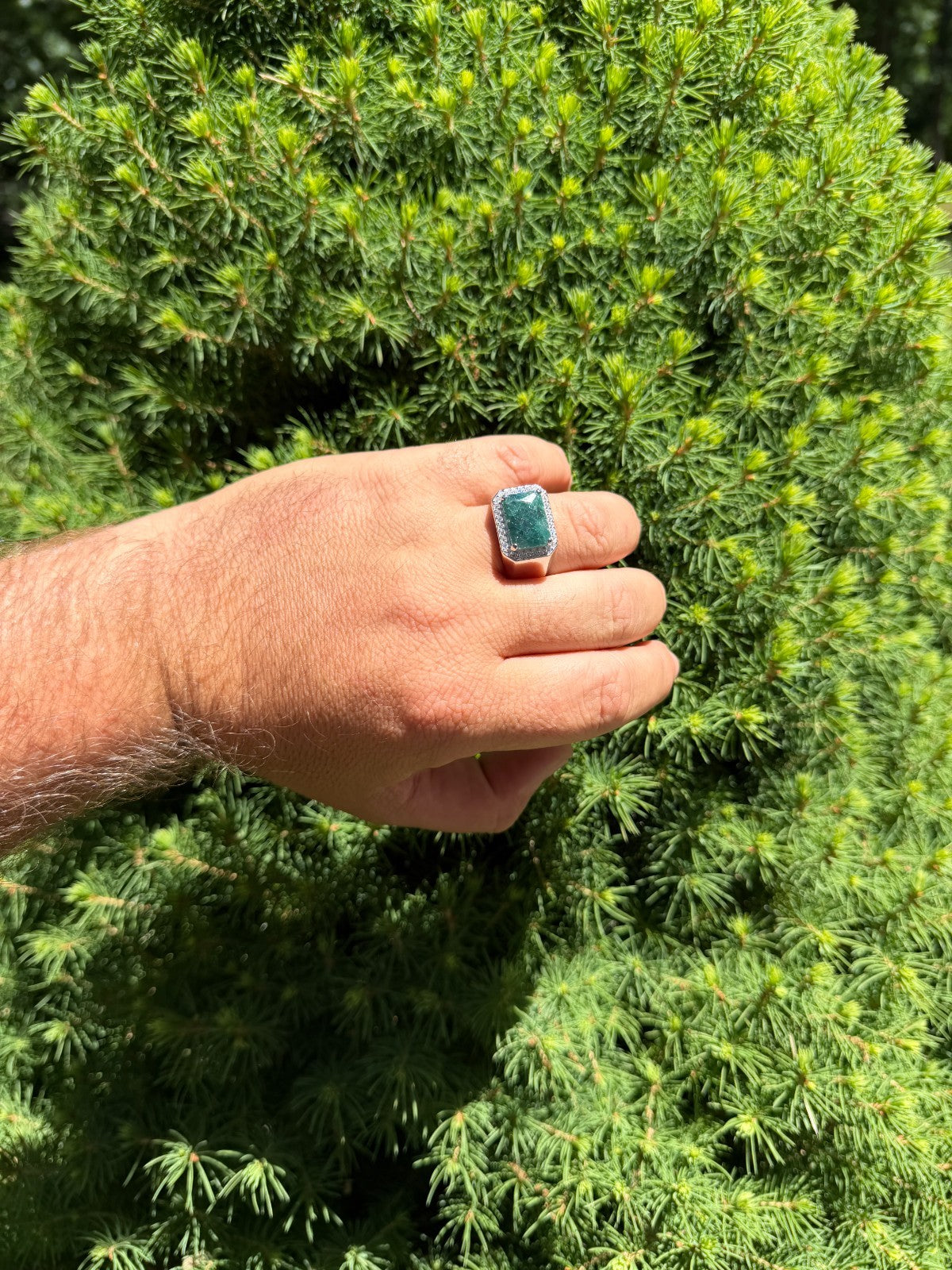 MOISSANITE Fortress Ring - 925 Silver - Genuine Green Emerald Stone