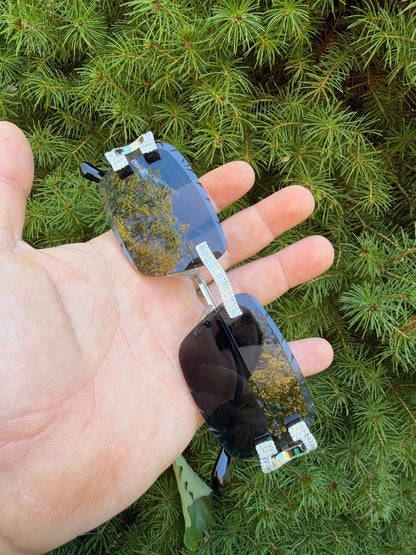 MOISSANITE Baguette Custom Iced Out Sunglasses - 925 Silver Buffs - Black
