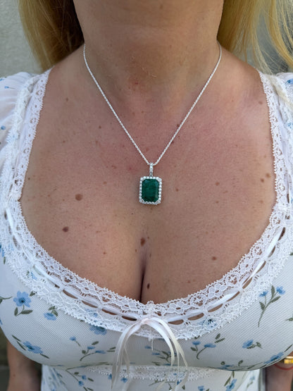 MOISSANITE Royalty Green Phantom Pendant - 925 Silver - Green Emerald Stone