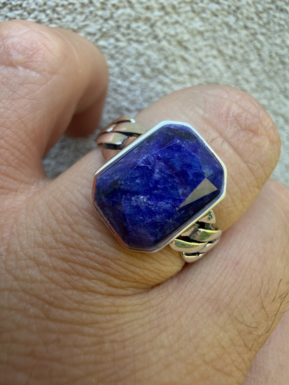 Havana Cuban Ring - 925 Silver - Genuine Blue Sapphire Stone