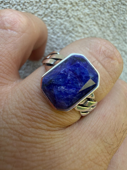 Havana Cuban Ring - 925 Silver - Genuine Blue Sapphire Stone