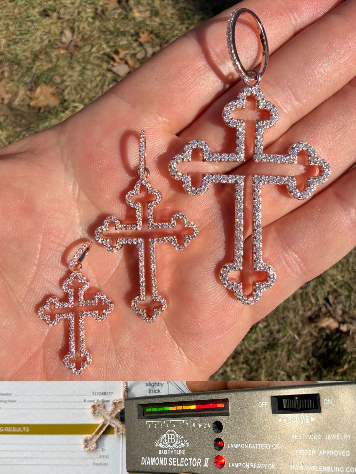 MOISSANITE Gothic Cross Cutout Pendant - 14k Rose Gold Vermeil 925 Silver - 3 Sizes 1.33"-3"