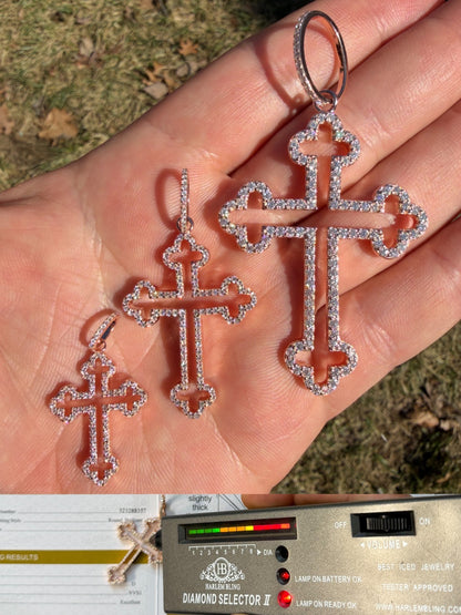 MOISSANITE Gothic Cross Cutout Pendant - 14k Rose Gold Vermeil 925 Silver - 3 Sizes 1.33"-3"