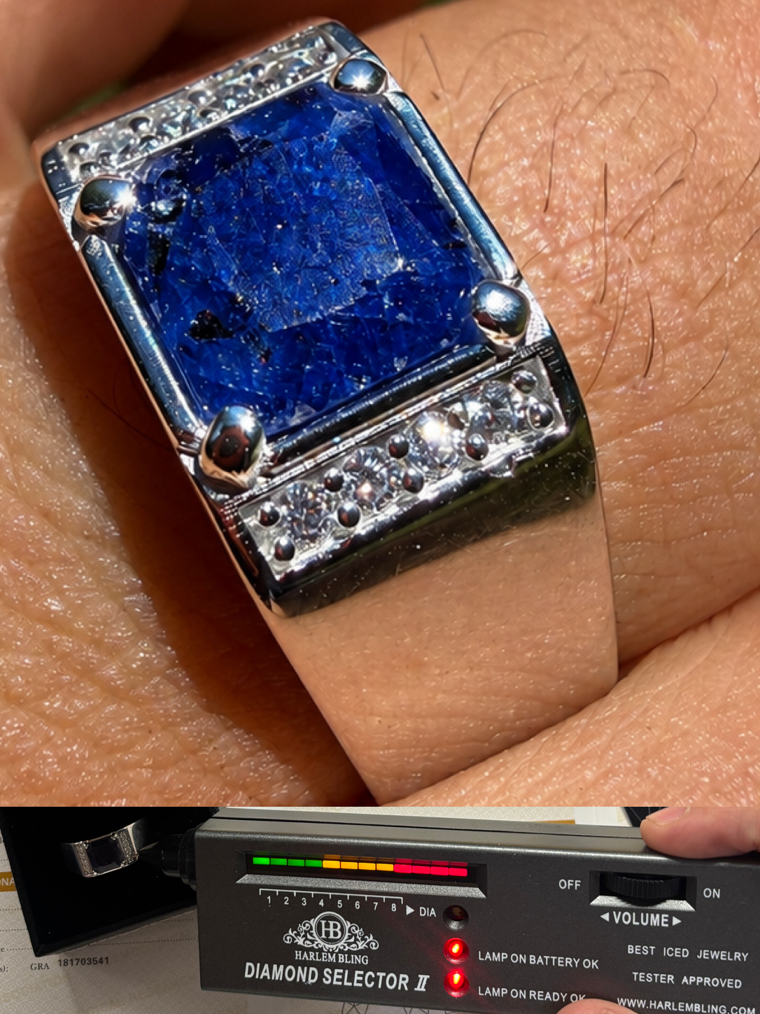 MOISSANITE Kingsmark Ring - 925 Silver - Genuine Blue Sapphire Stone