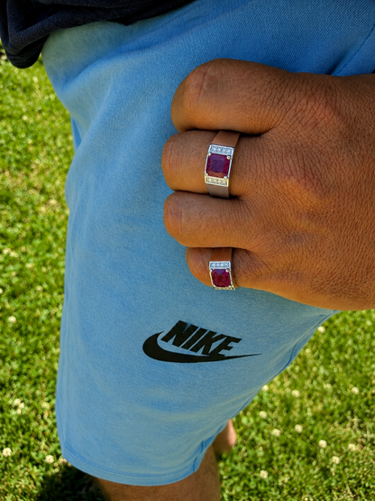 MOISSANITE Monarch Ring - 925 Silver - Genuine Red Ruby Stone