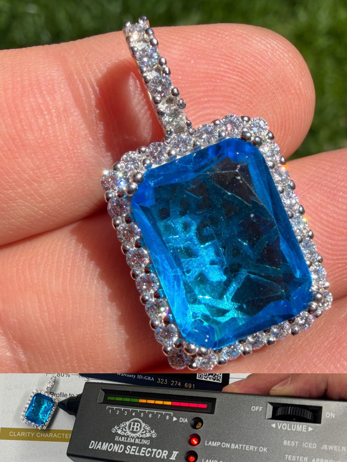 MOISSANITE Royalty Ocean Freeze Pendant - 925 Silver - Lab Aquamarine Stone