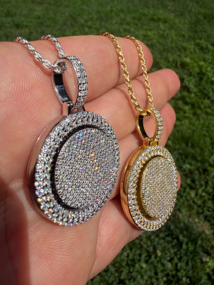 MOISSANITE Round Spinner Pendant - 14k Yellow Gold Vermeil Or 925 Silver - Medium 1.75"
