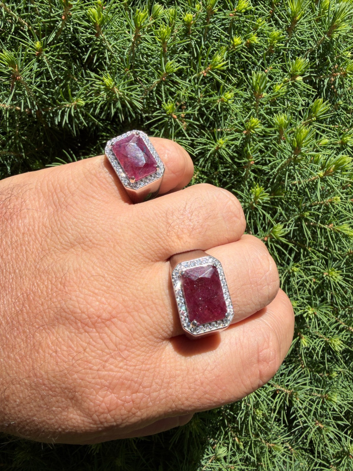 MOISSANITE Fortress Ring - 925 Silver - Genuine Red Ruby Stone