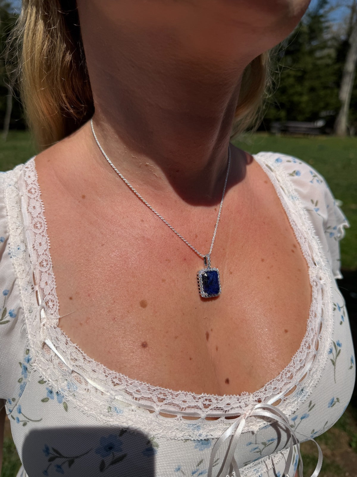 MOISSANITE Royalty Midnight Ocean Pendant - 925 Silver - Genuine Blue Sapphire Stone