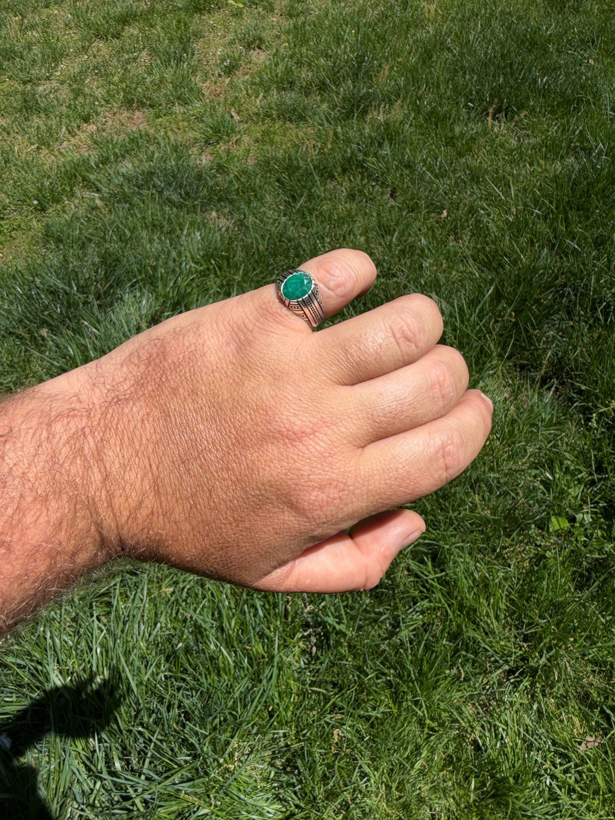 Royal Dynasty Ring - 925 Silver Oxidized - Genuine Green Emerald Stone