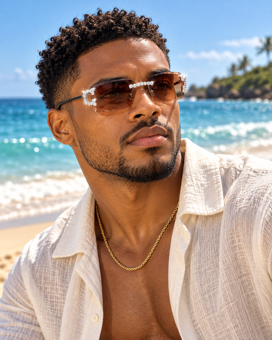 MOISSANITE Cluster Custom Iced Out Sunglasses - 925 Silver Buffs - Light Brown