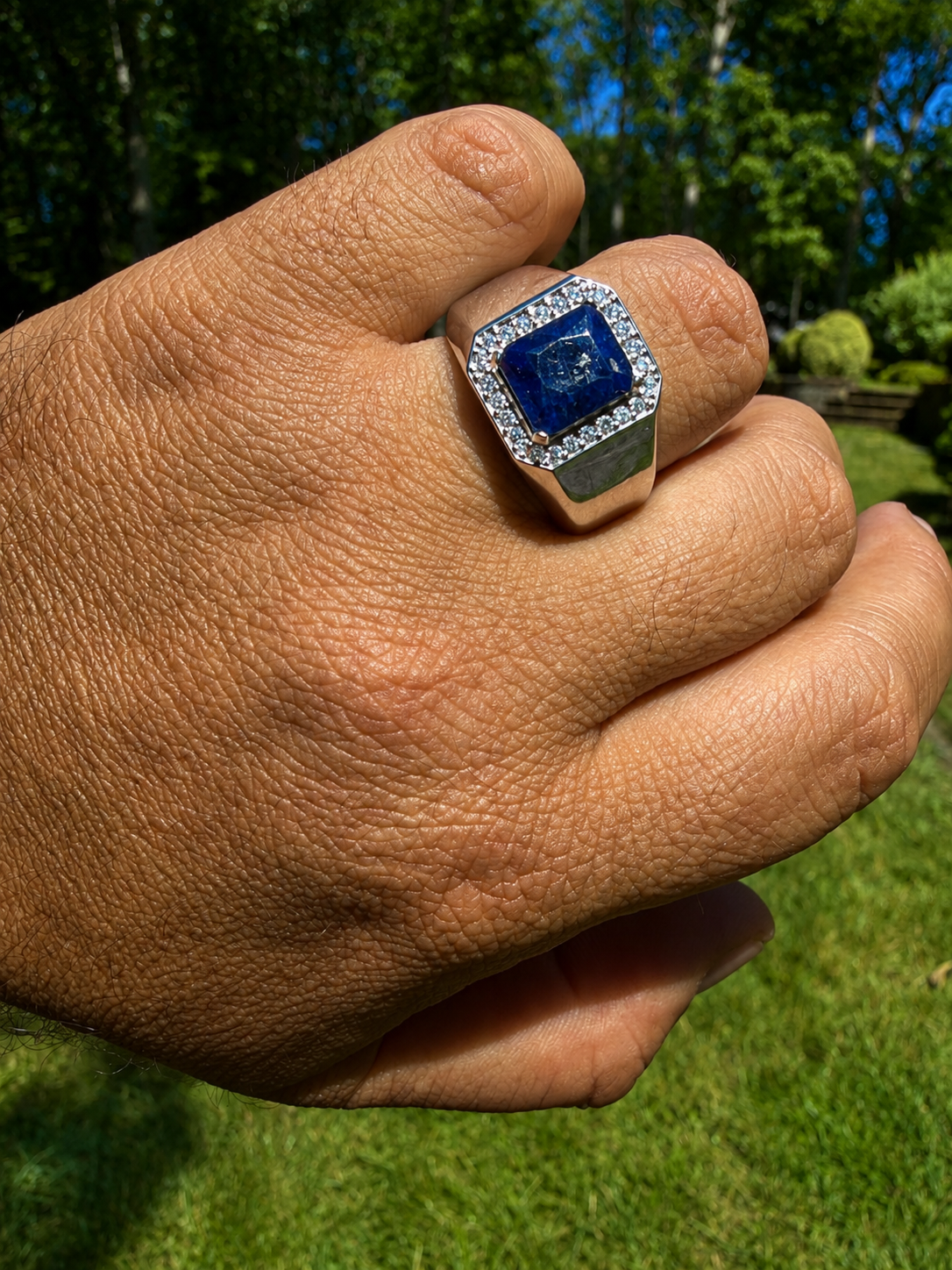 MOISSANITE Cardinal Crown Ring - 925 Silver - Genuine Blue Sapphire Stone